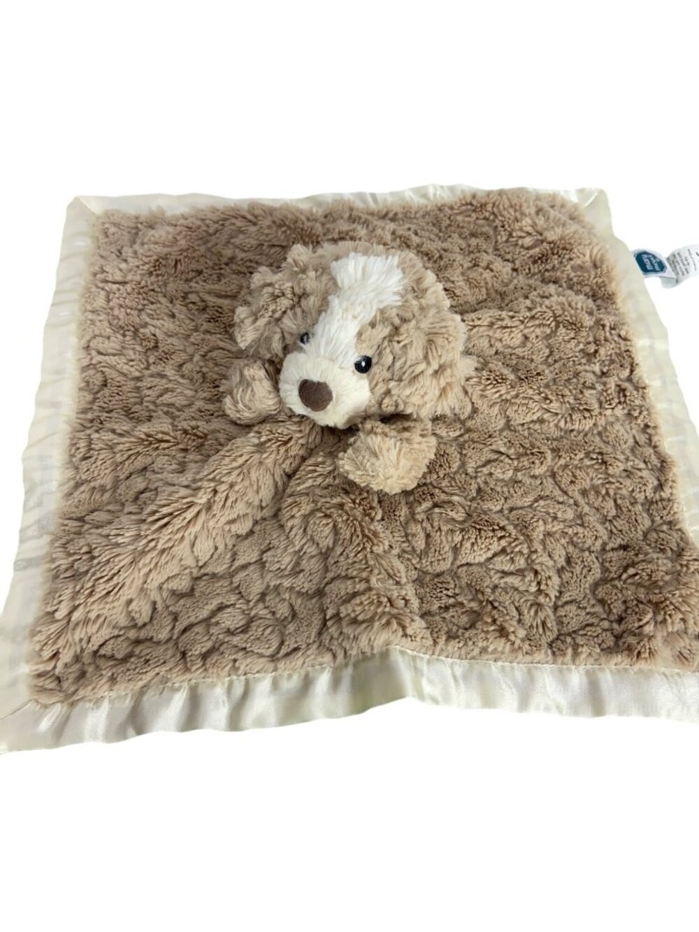 Mary Meyer Puppy Baby Lovey Security Blanket Tan Ivory Satin trim